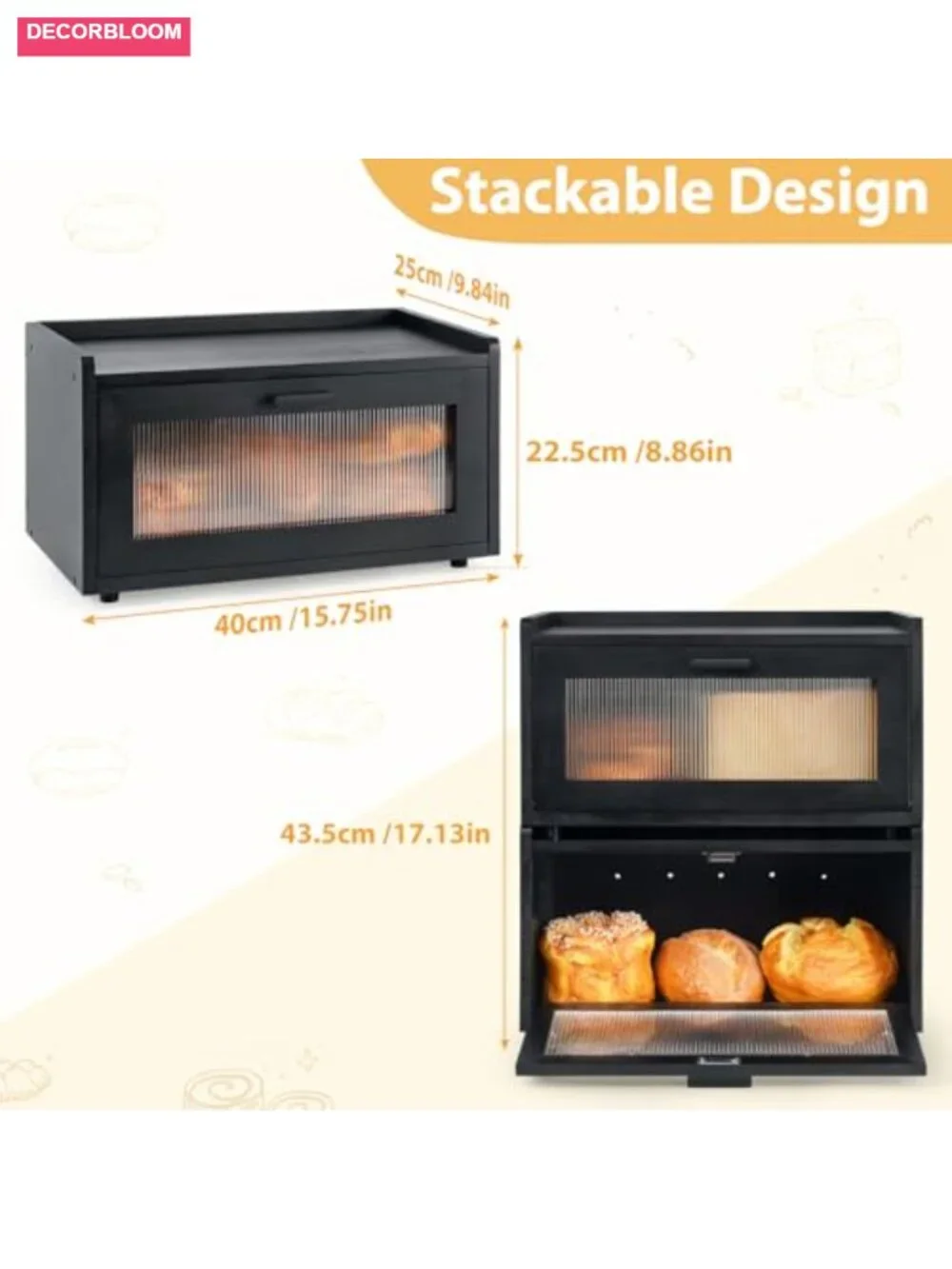 Stackable Pine Wood Bread Box with Magnetic Acrylic Door